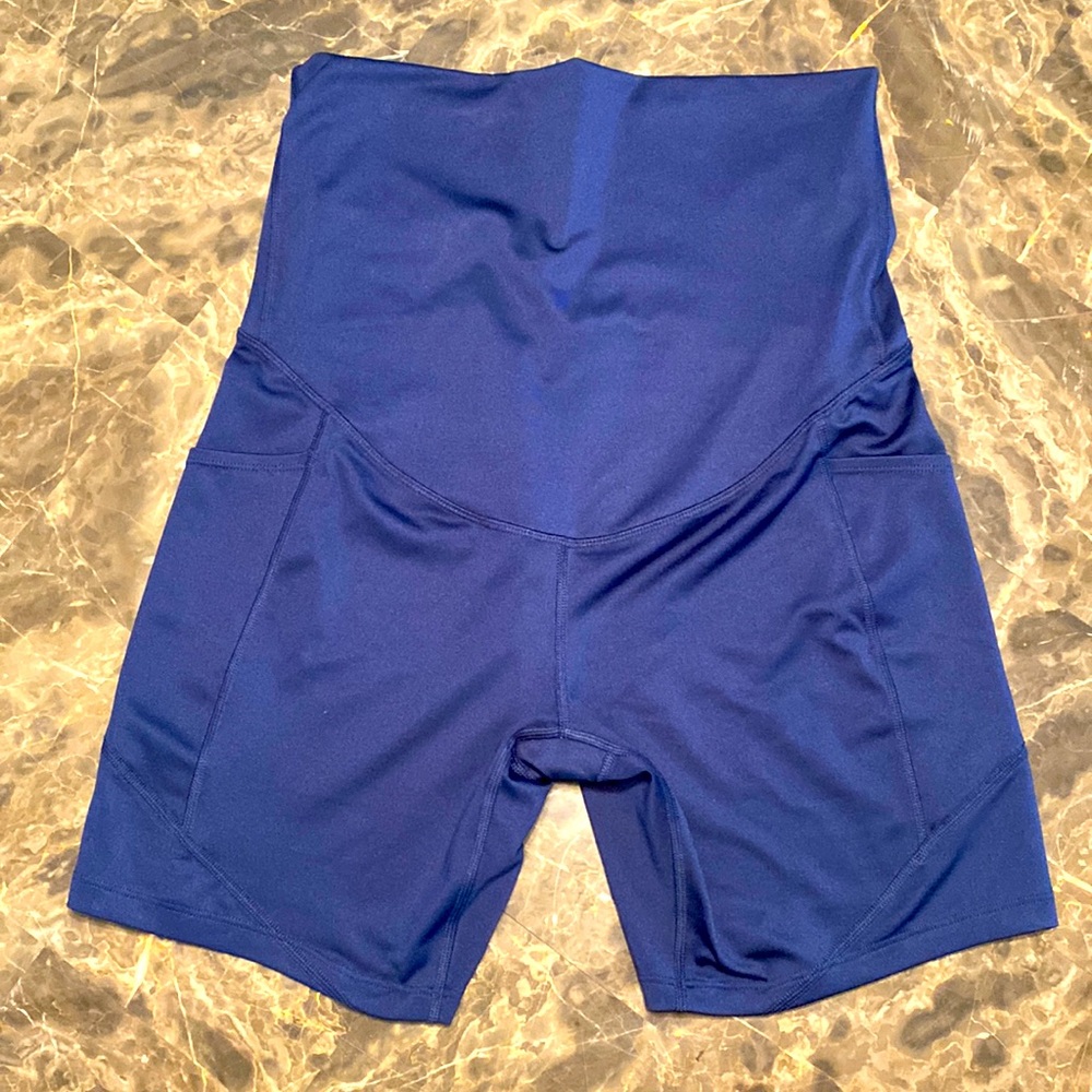Medium Blue Tek Gear Maternity Workout Shorts.